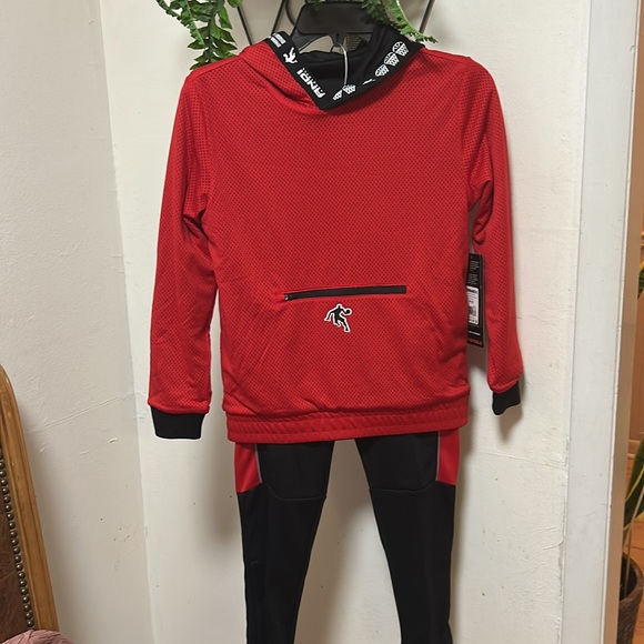 NWT AND 1 Boys Black & Red Jogging Set. Reversible Pullover Hoodie and Joggers. - Picture 2 of 9